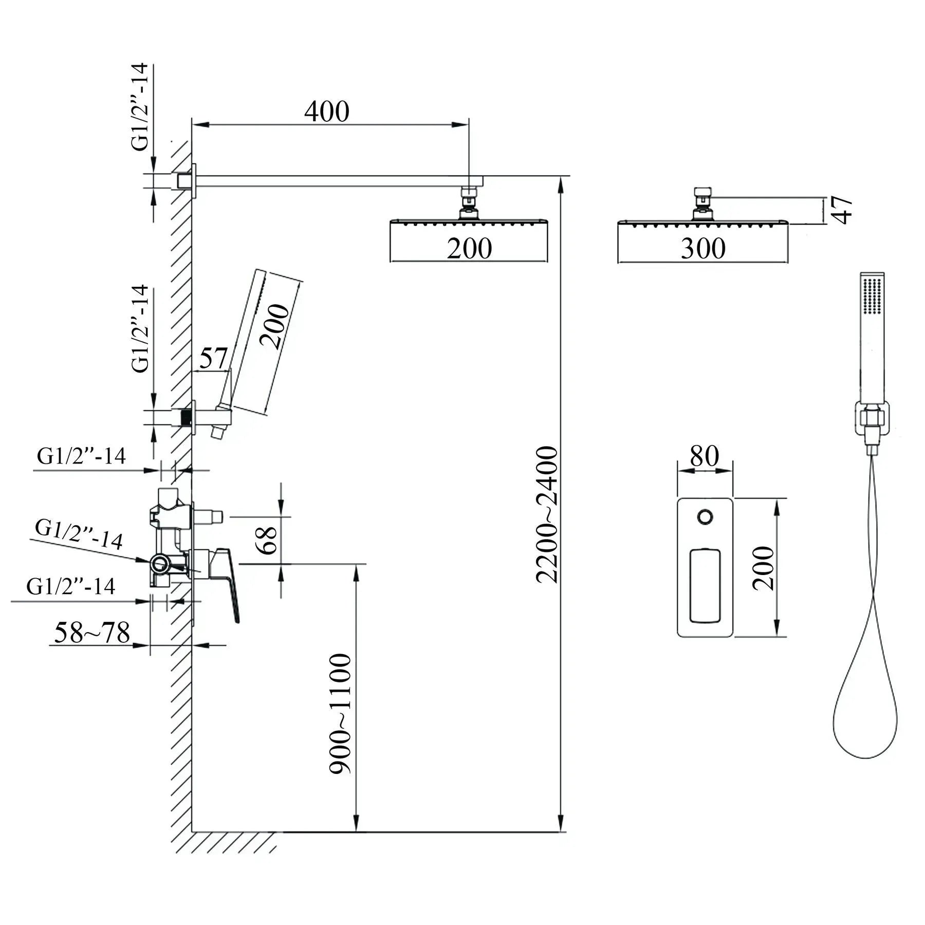 LEXI TLG 21205-H57-BL Built-in Shower Mixer