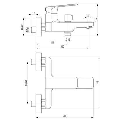 ODISS TO 18101-H52 Bateria wannowa z zestawem natryskowym